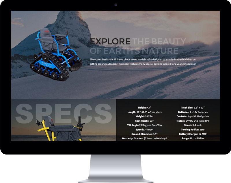 Action Trackchair website mockup photo